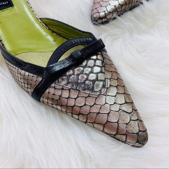 Cavallini Silver Reptile Print Pointed Toe Heels 8 - Picture 3 of 7